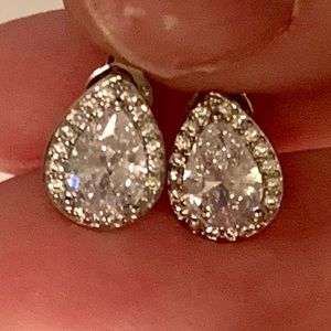 Silver Diamond Pear Cut Stud Earrings